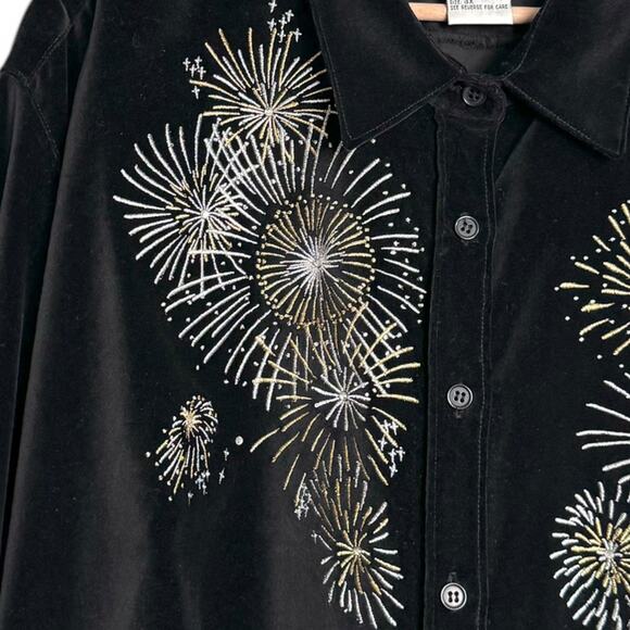 Quacker Factory Black Velour Fireworks Embroidered New Year Tunic Women's 3X - Picture 7 of 9